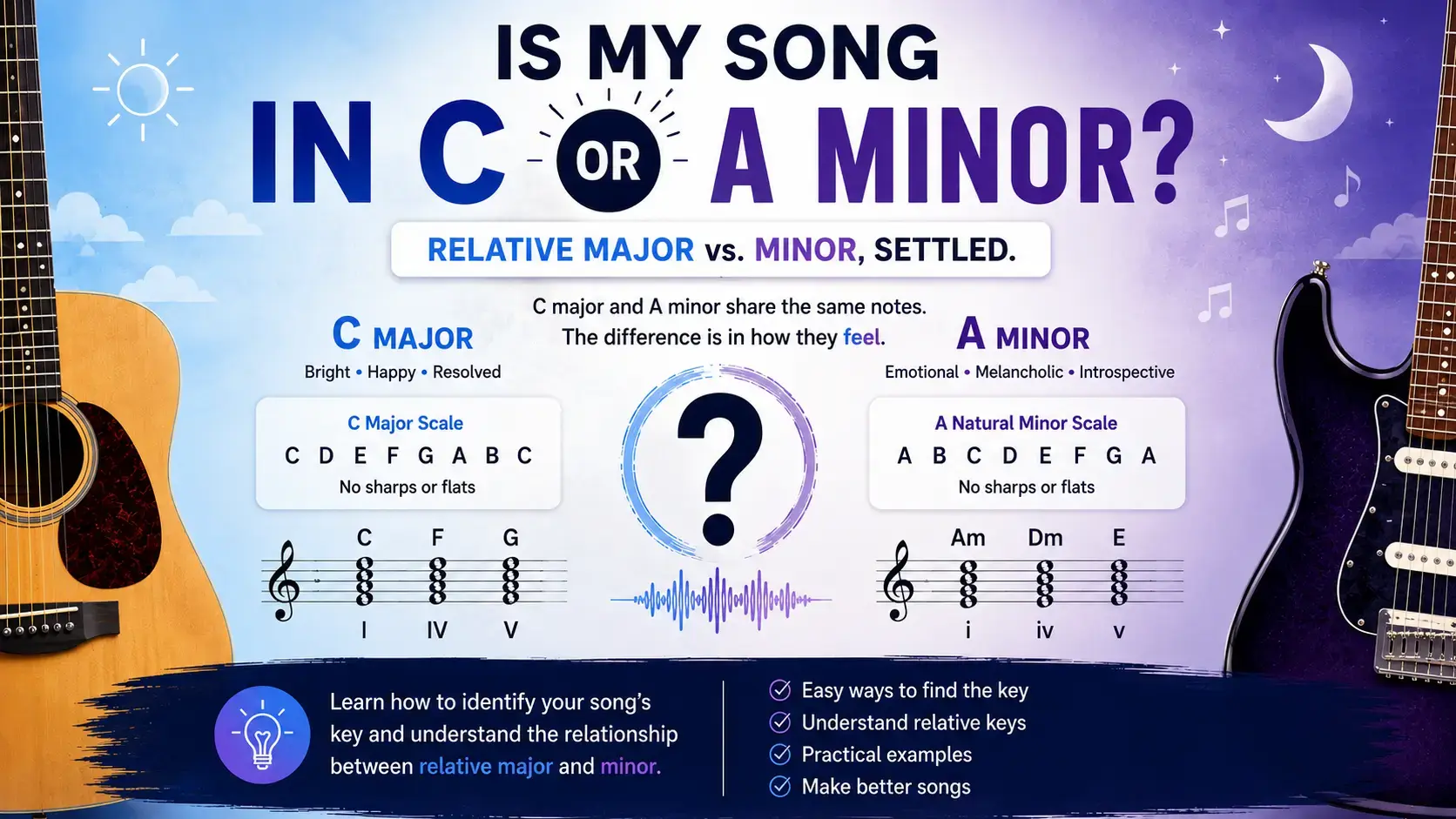 C major and A minor share the same seven notes — only the home note differs